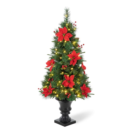4ft. Pre-Lit Pine Artificial Christmas Porch Tree, Warm White LED Lights
